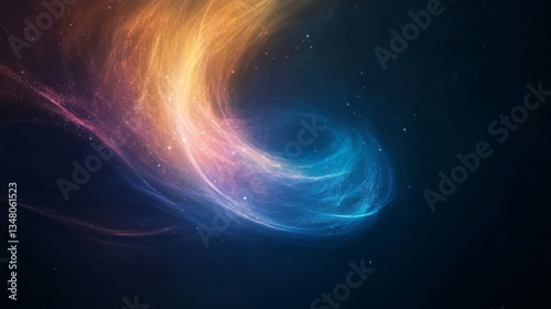 abstract colorful spiral shape with glowing light in dark space.