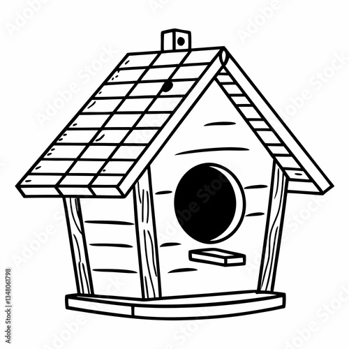 black and white birdhouse in white background