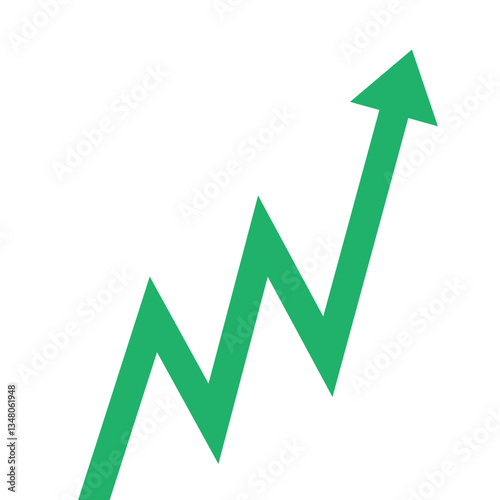Green arrow business graph pointing up volatile representing profit