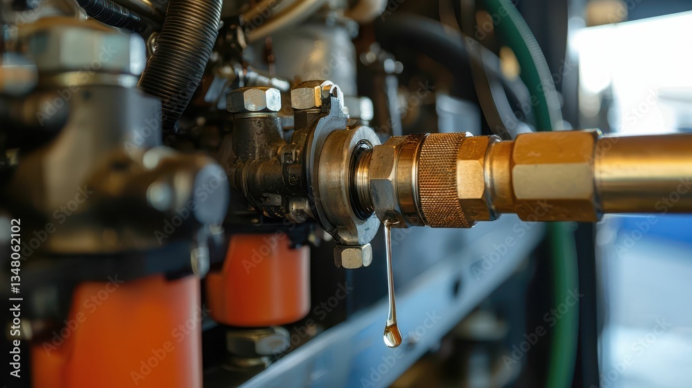 Close Up of Diesel Engine Fueling Process with Dripping Liquid Close Up of Diesel Engine Fueling Process with Dripping Liquid