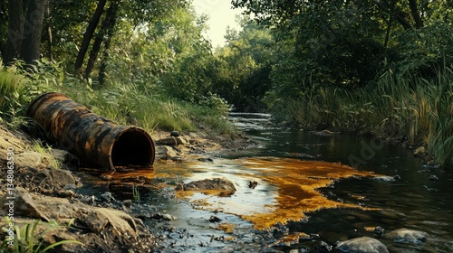 Cracked Fuel Pipe Leaking Oil into Stream Causing Pollution Incident