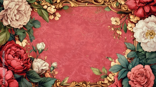Wallpaper Mural Vintage Floral Frame: Elegant Roses and Peonies in a Gilded Design Torontodigital.ca