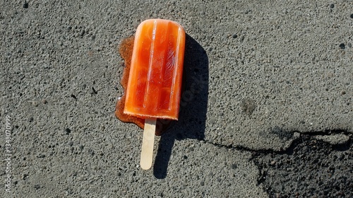 Melting Popsicle Dripping on Sidewalk in Bright Summer Light
