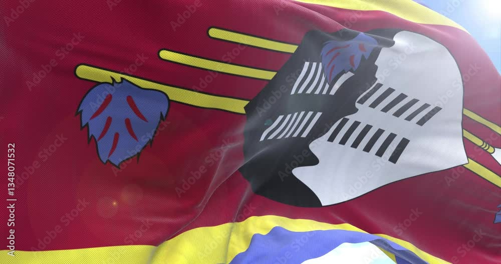 Swaziland Flag waving and rotating camera 4K