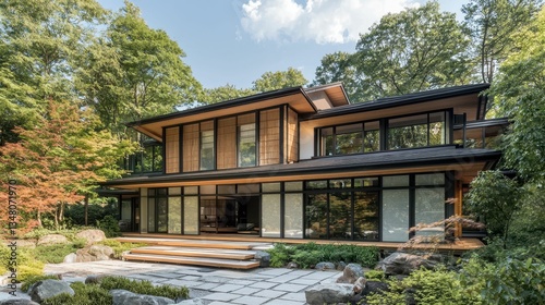 Modern Ryokan Style House Surrounded by Elegant Bamboo Landscape