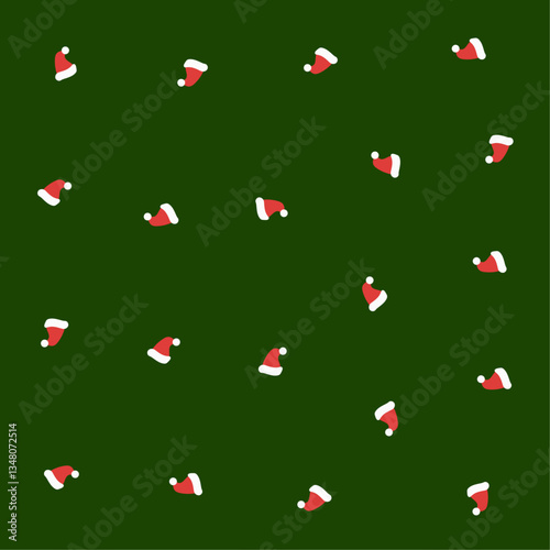 a green background with a lot of red and white hats