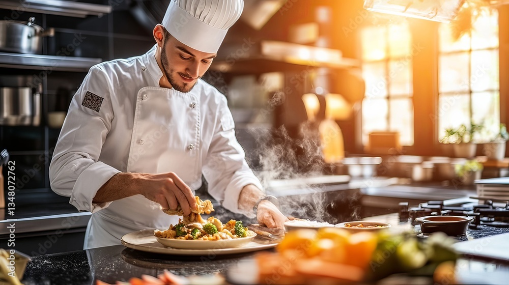 A close-up of a chef preparing a gourmet dish in a professional kitchen. A close-up of a chef preparing a gourmet dish in a professional kitchen.