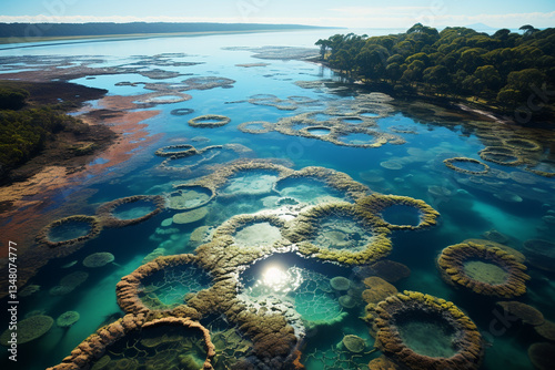 From high above, river estuary unveils a tapestry of brackish waters, teeming with life, where diverse ecosystems intertwine symphony of vitality