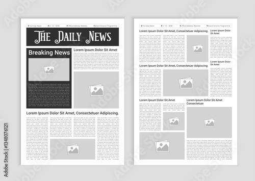Newspaper layout template. News column articles newsprint magazine design. Brochure newspaper sheets. Editorial journal vector template design
