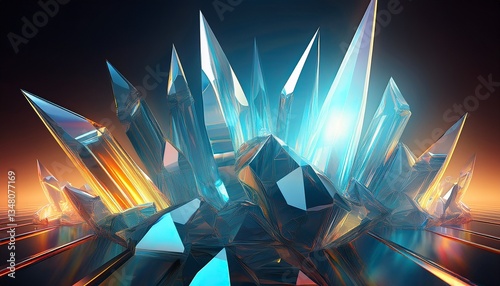 abstract background transparent crystalline structures refractive light digital art 3d render