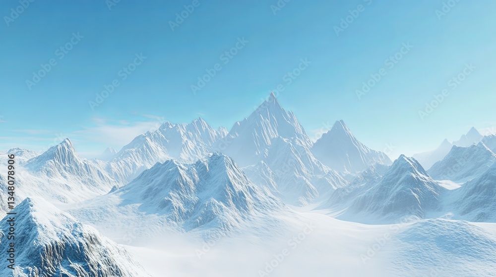 A majestic mountain range covered in snow, with a clear blue sky in the background. A majestic mountain range covered in snow, with a clear blue sky in the background.