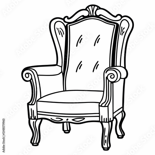 black and white old chair line art  in white background