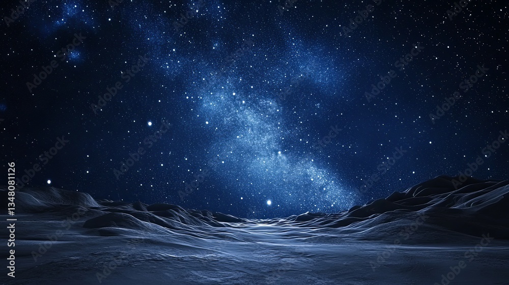 Naklejka premium A starry night sky over a desert landscape, with the Milky Way clearly visible.