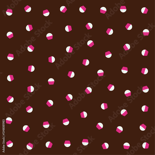 a brown background with pink and white polka dots