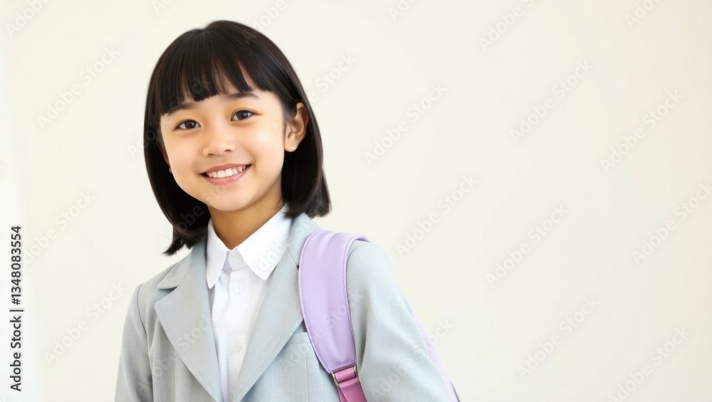 Cheerful asian schoolgirl ready for education with a bright smile Cheerful asian schoolgirl ready for education with a bright smile