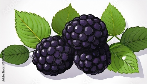 blackberry with leaves on white background