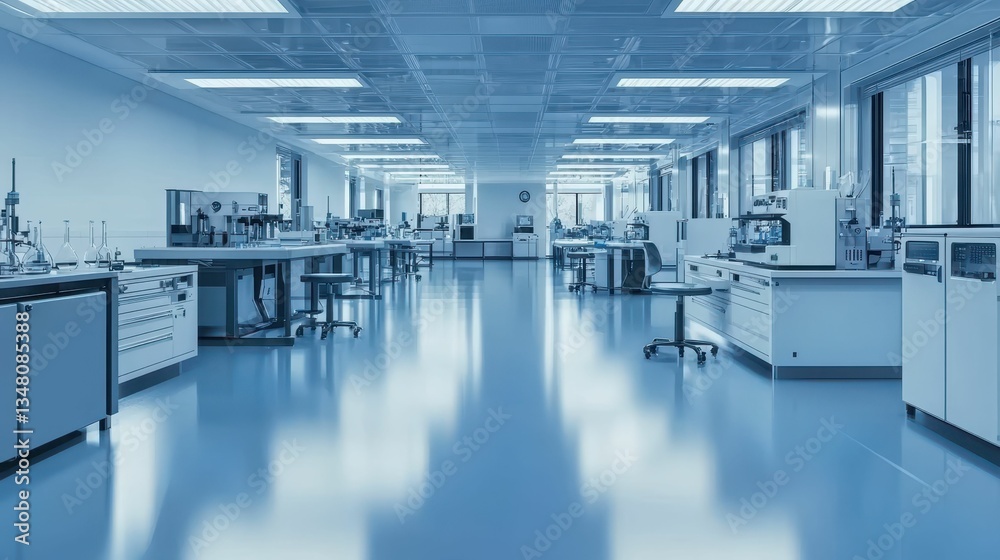 Advanced High-Tech Laboratory with Smooth Metallic Surfaces and Empty Space Advanced High-Tech Laboratory with Smooth Metallic Surfaces and Empty Space