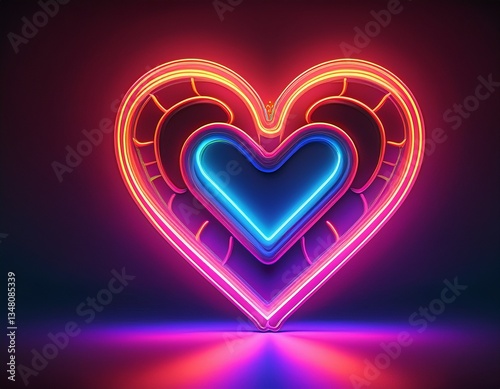 a heart shaped neon sign glowing in the dark