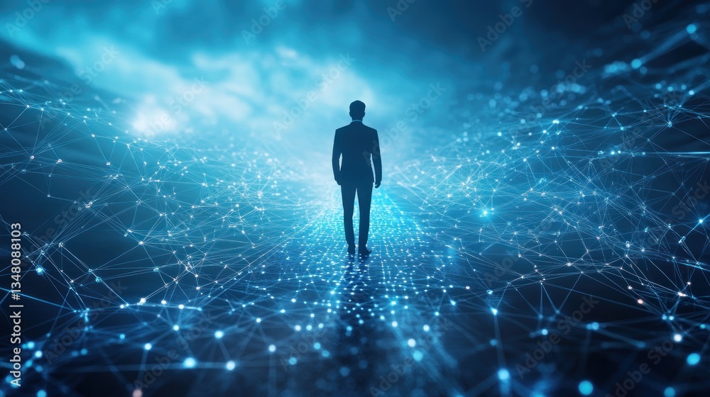 Digital Journey: A Man Walking Towards a Futuristic Network Digital Journey: A Man Walking Towards a Futuristic Network