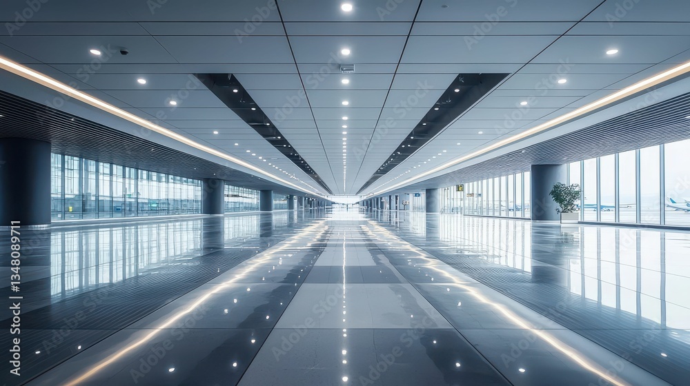 Vast Empty Terminal with Sleek Tiles and Bright Lighting
