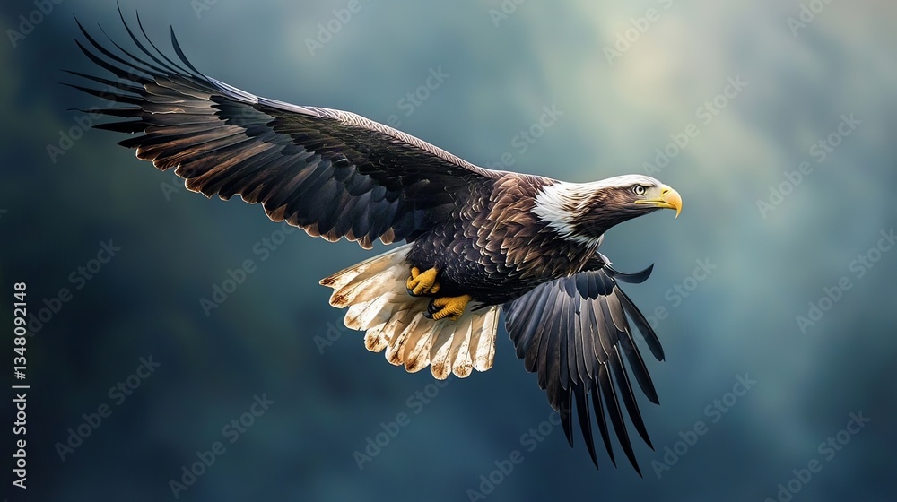 Fototapeta premium Wildlife photography of a majestic eagle soaring through the sky, freedom and power concept.