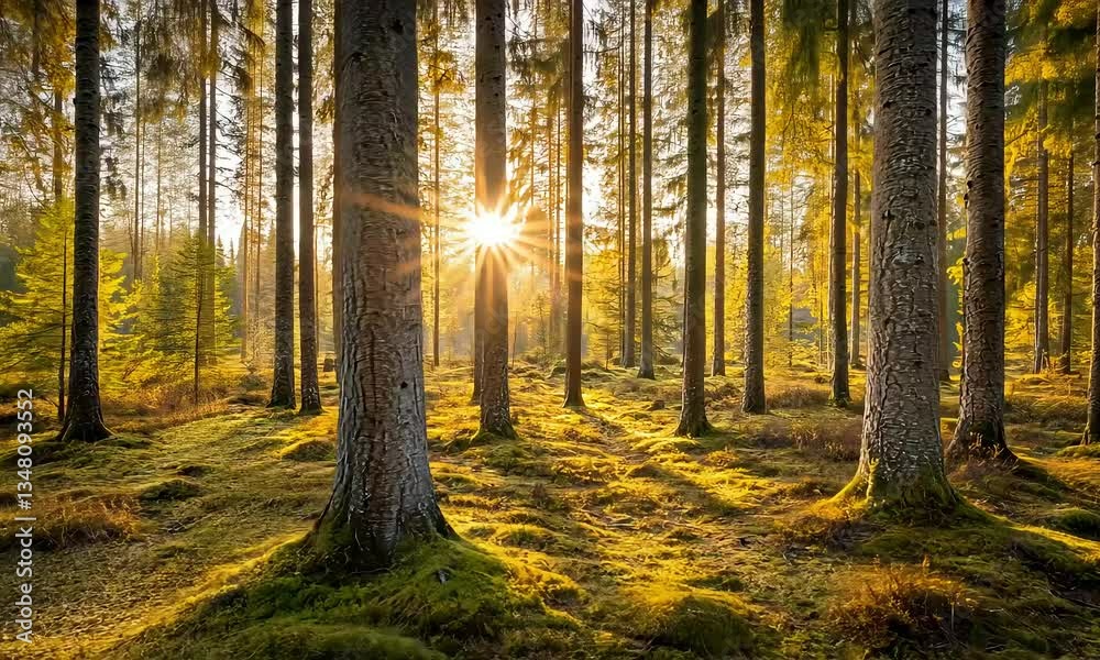 Sunset forest sunbeams nature landscape autumn background Sunset forest sunbeams nature landscape autumn background