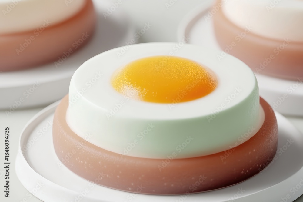Fried egg-shaped dessert, close-up Fried egg-shaped dessert, close-up