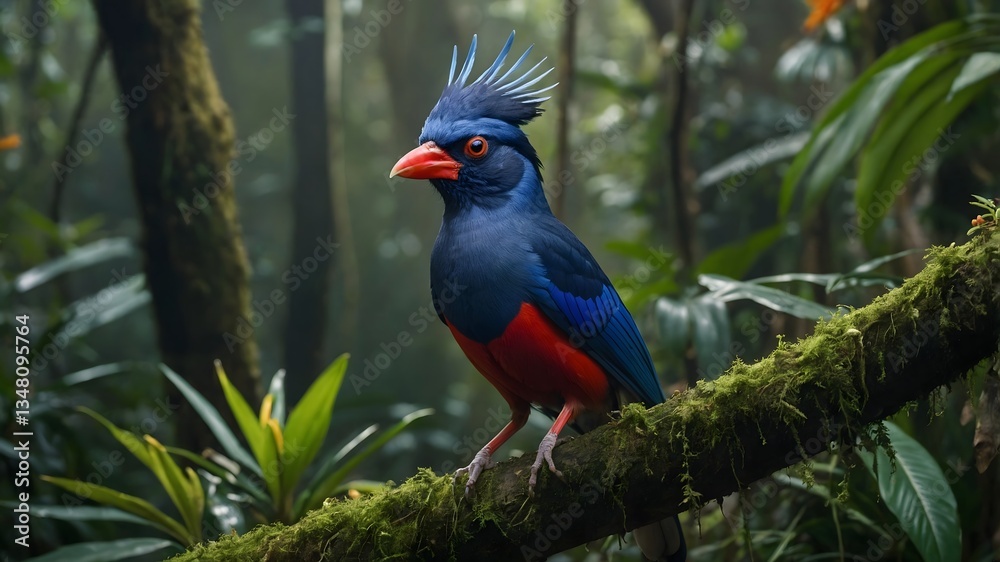Obraz premium Tropical Majesty: The Sri Lanka Blue Magpie in a Verdant Paradise