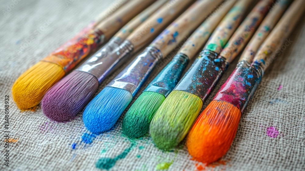Fototapeta premium Colorful Paintbrushes on Canvas