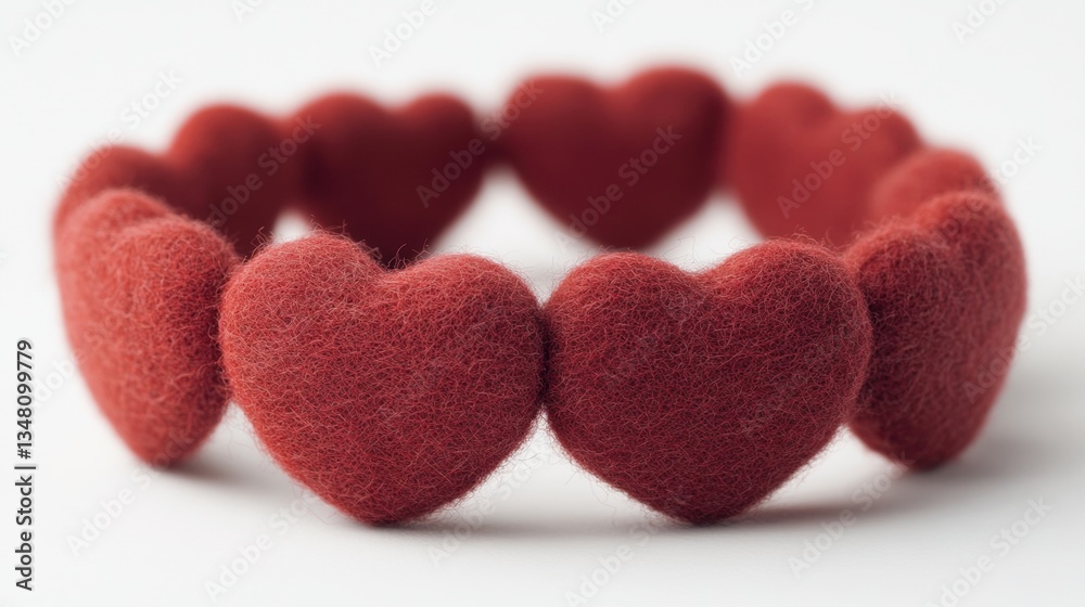 Obraz premium This handcrafted felt bracelet features heart-shaped elements in a rich rust color, perfect for adding charm to any outfit or occasion