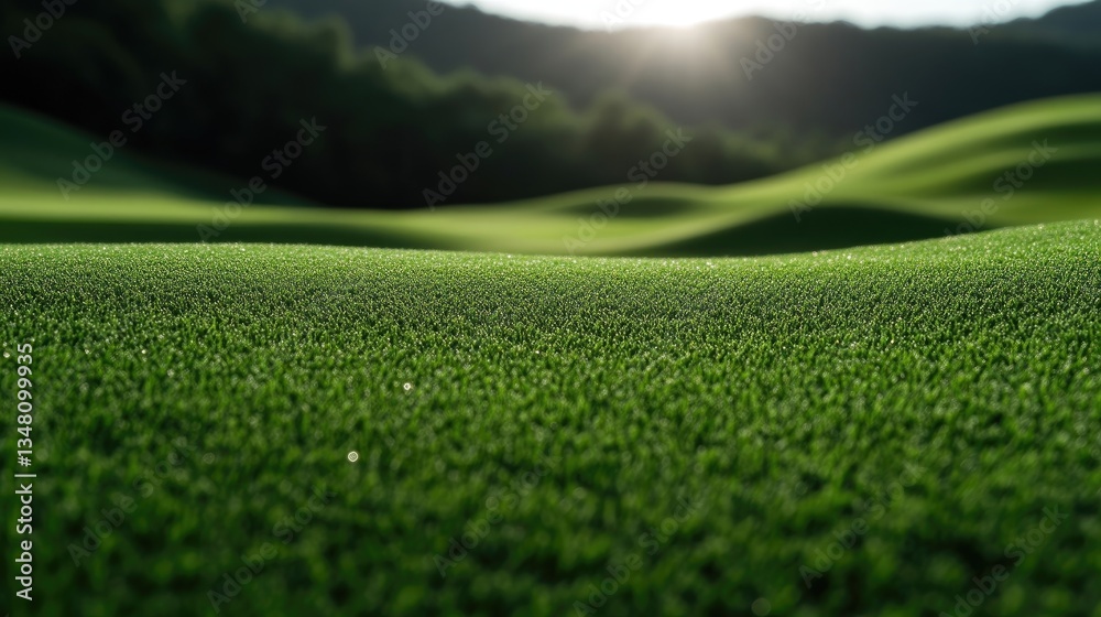 Lush green grass field, rolling hills, scenic view