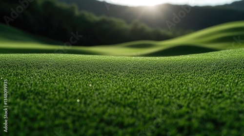 Obraz na płótnie Lush green grass field, rolling hills, scenic view w salonie