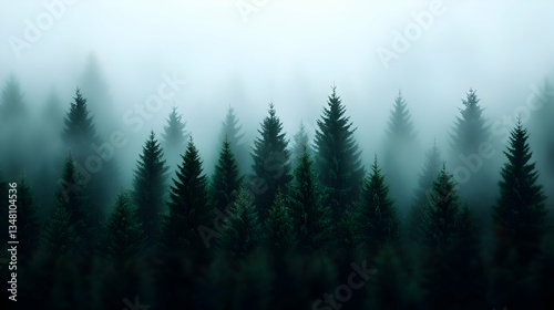Misty Winter Forest Landscape