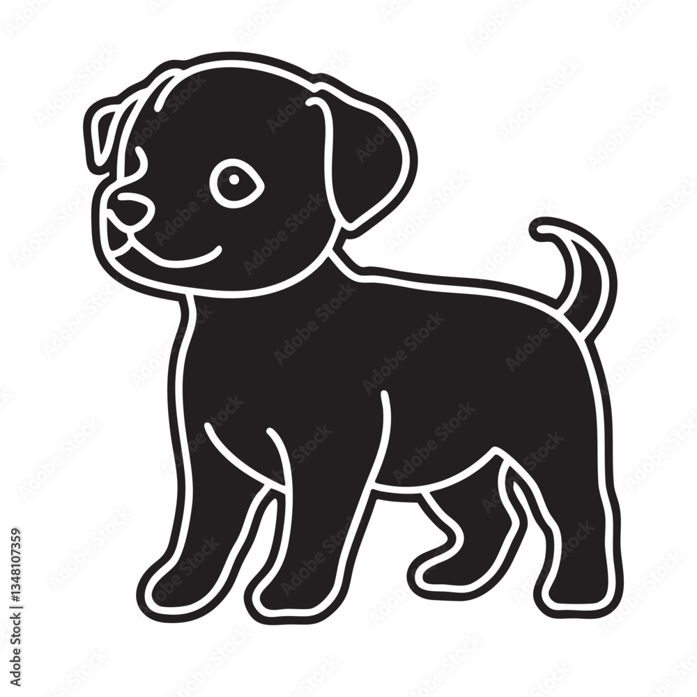Fototapeta premium cute cartoon dog stands playfully with friendly expression. This adorable puppy features round face, floppy ears, and wagging tail, embodying joy and companionship
