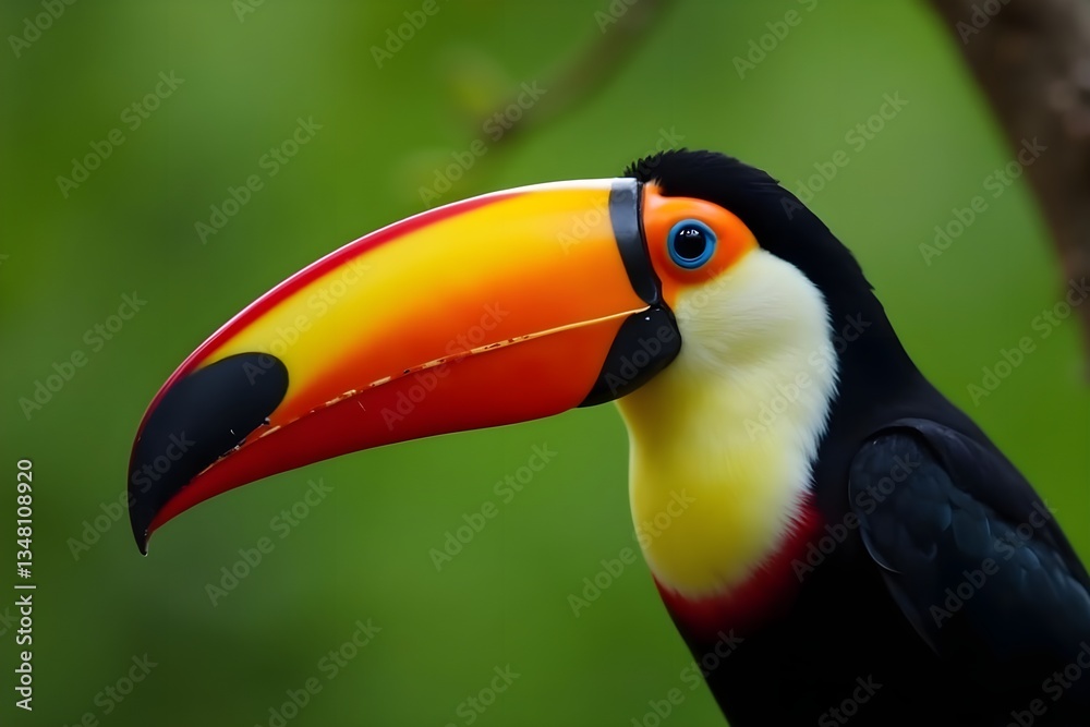 Toucan Perched on a Branch with Its Colorful Beak Shining Toucan Perched on a Branch with Its Colorful Beak Shining