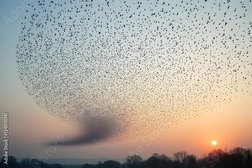 A Flock of Starlings Creating Hypnotic Patterns in the Sky