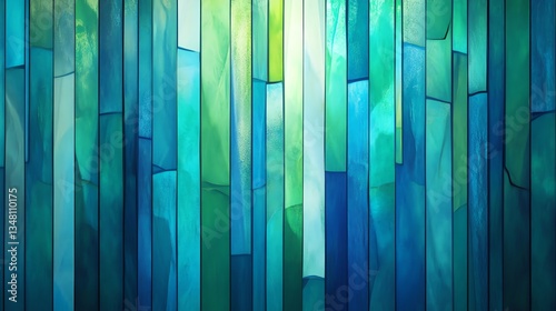 Abstract Blue and Green Vertical Panels Background with Colorful Texture