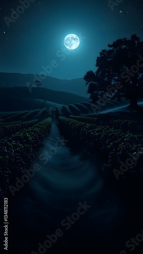 Enchanted Vineyard Under the Full Moon