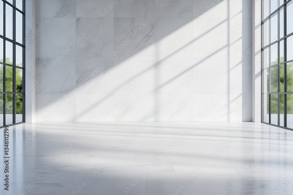 Modern, minimalist interior space bathed in natural light Modern, minimalist interior space bathed in natural light