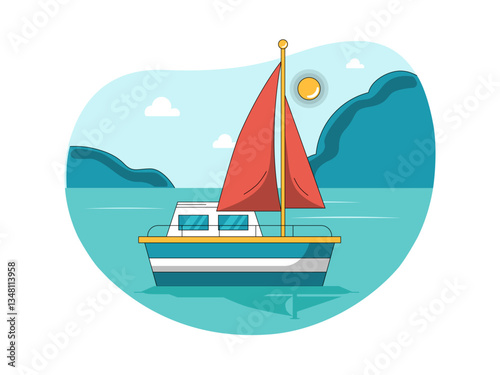 Yacht on ocean illustration. Yacht illustration. Flat vector illustration concept
