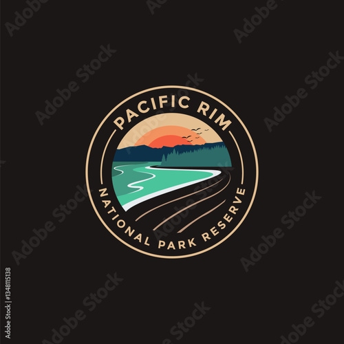 Принти на полотні Pacific Rim National Park vector logo theme on dark background