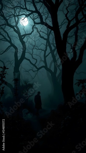Enigmatic Wanderer in a Moonlit Forest
