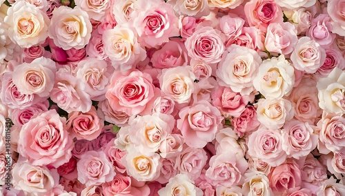 A stunning display of pink roses in full bloom creating a vibrant floral background : Generative AI