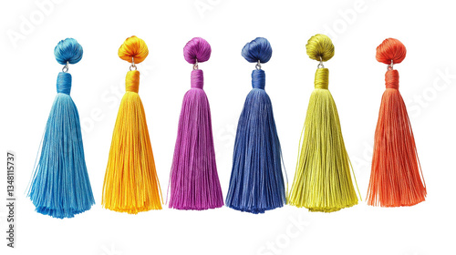 Wallpaper Mural Assorted silk tassel earrings in vibrant colors, isolated on white background, playful and stylish, Torontodigital.ca