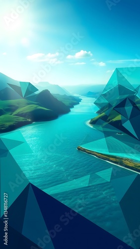 Ethereal Landscape with Geometric Overlay