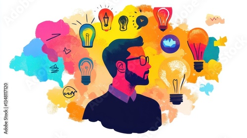 Wallpaper Mural A man with glasses is looking at a drawing of a light bulb Torontodigital.ca