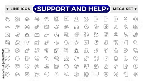 Customer service icon set. Support and Help outline icon set. Containing customer satisfied, assistance, experience, feedback, operator and technical support icons.