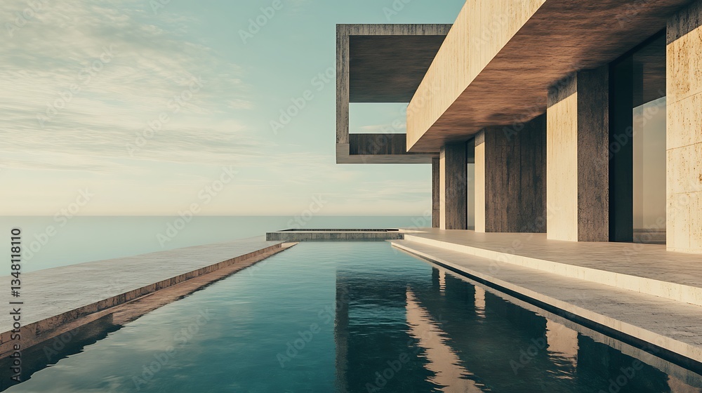 Fototapeta premium Minimalist Concrete Beach House with Infinity Pool