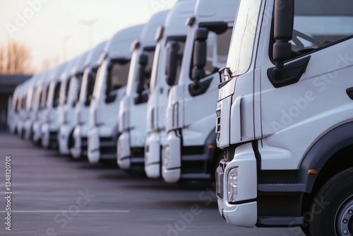 Well-Organized Parking Lot with Modern White Trucks