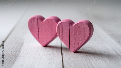 Pink Heart-Shaped Wooden Blocks on Wooden Surface